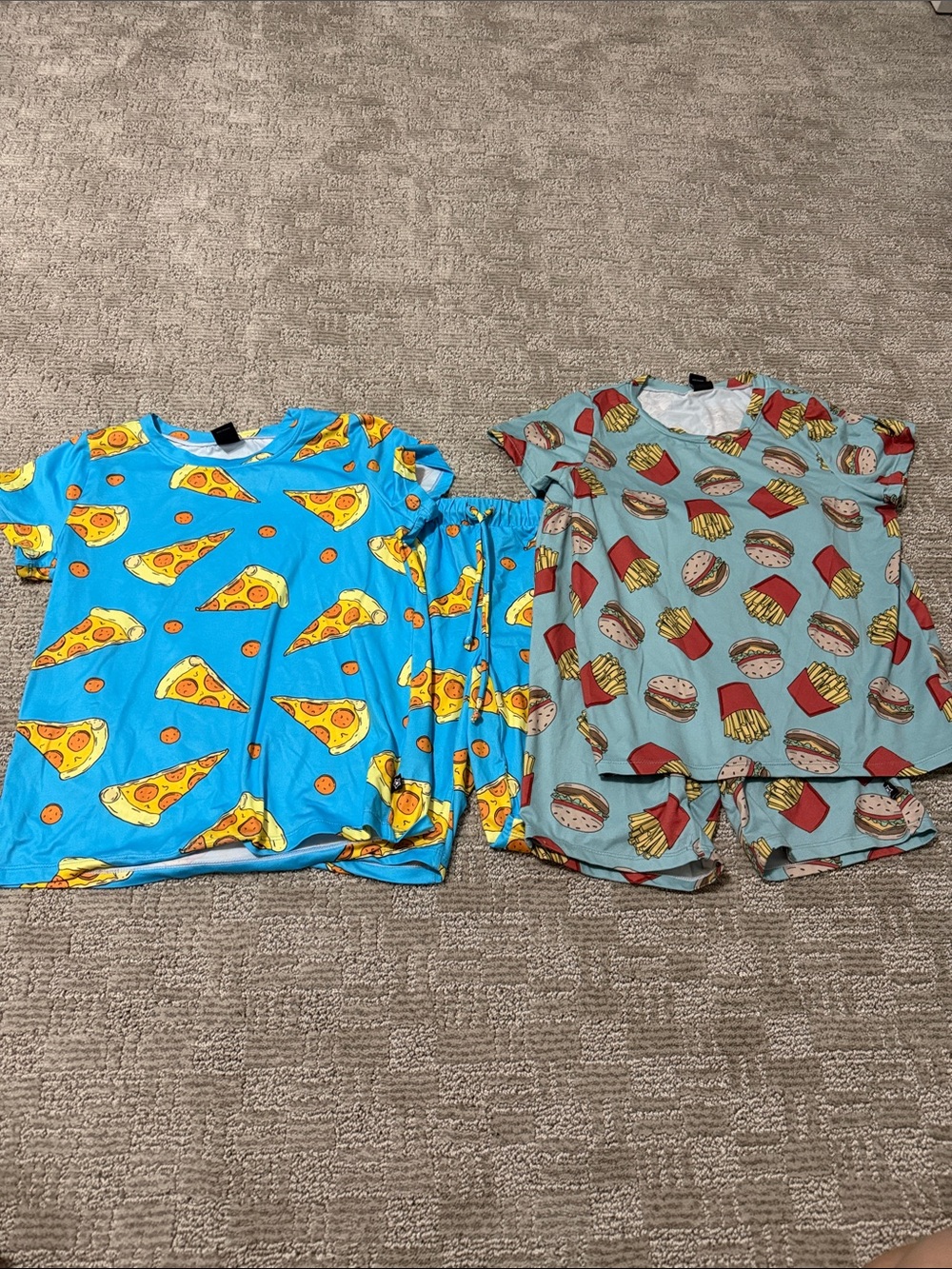 Kids Pizza & Burger Short Pajama Sets - Blue, pixielane boys size 8 - Picture 2 of 2